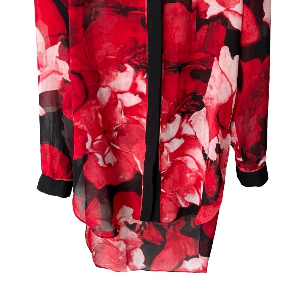 Melanie Lyne Floral Red and Black Women's Sheer Blouse Size 2 Oversized Tunic - Picture 7 of 9